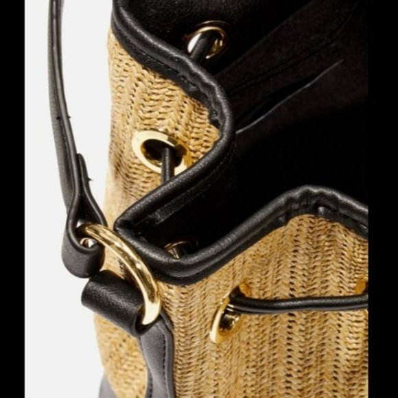 JustFab Bags Justfab Basket Weave Drawstring Bucket Bag Nwt Poshmark